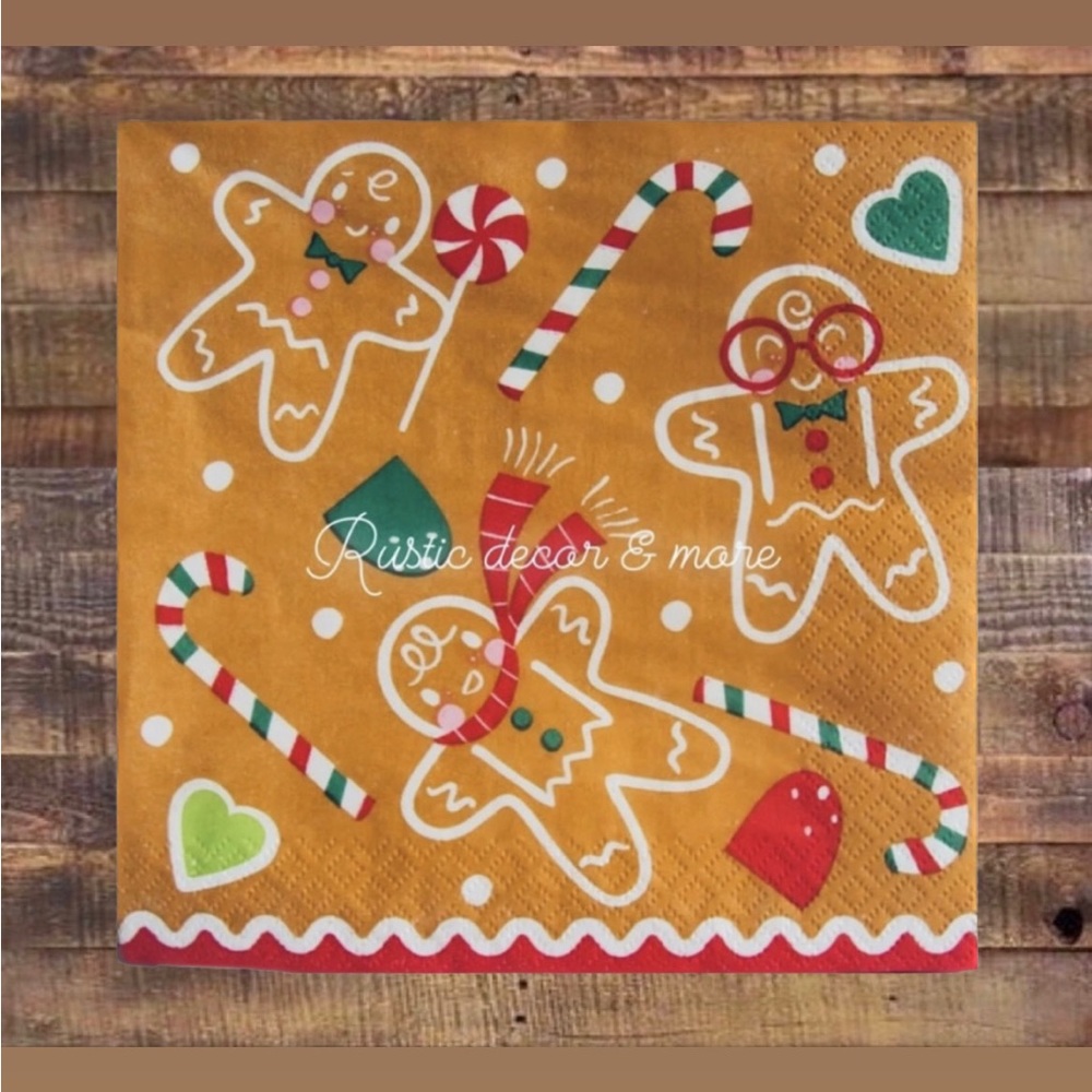 9  Individual Paper Decoupage NAPKINS - CHRISTMAS GINGERBREAD COOKIES BAKERY